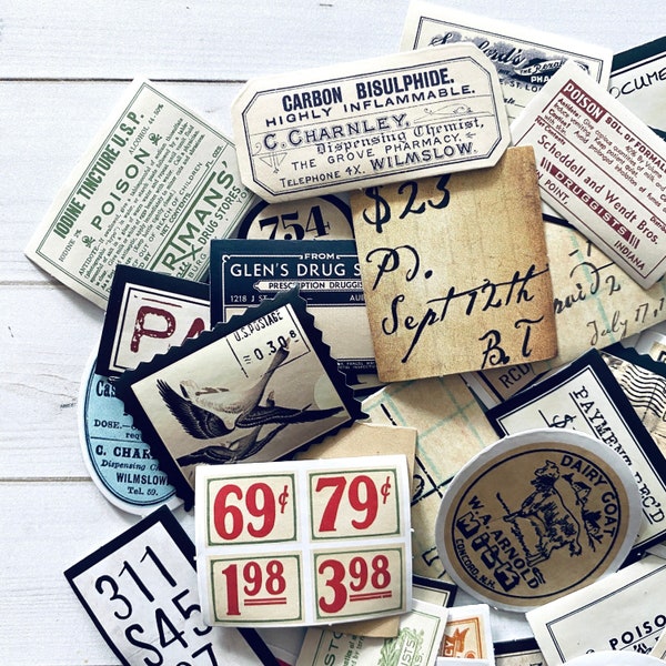 Apothecary Stickers - Set of 45 - Junk Journal, Planner Stickers, Paper Ephemera, Craft Supplies, Advertising, Medical Ephemera, RX, Office