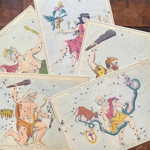 Tarjeta de constelación vintage (elige el diseño) - Espacio exterior, estrellas, tarjetas de diario, efímeras de papel, astronomía, signos del zodíaco, horóscopo impreso
