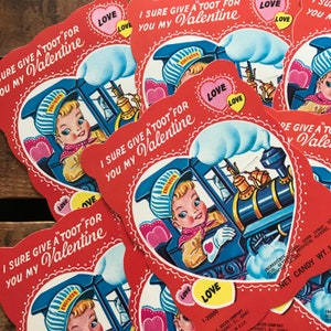 Vintage Train Valentine - Unused Valentine, Vintage Lollipop Card, Vintage Railroad Ephemera, Candy Card, NOS Valentine, Children Card