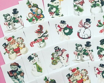 Snowman Stickers - Set of 26 - Handmade Stickers, Vintage Christmas, Planner Stickers, Cute Christmas, Holiday Stickers, Vintage Snowman