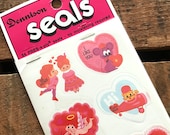 Vintage Dennison Valentines Seals - Book of 54 Seals - Valentine Stickers, Dennison Seals, Vintage Valentines Ephemera, Junk Journal