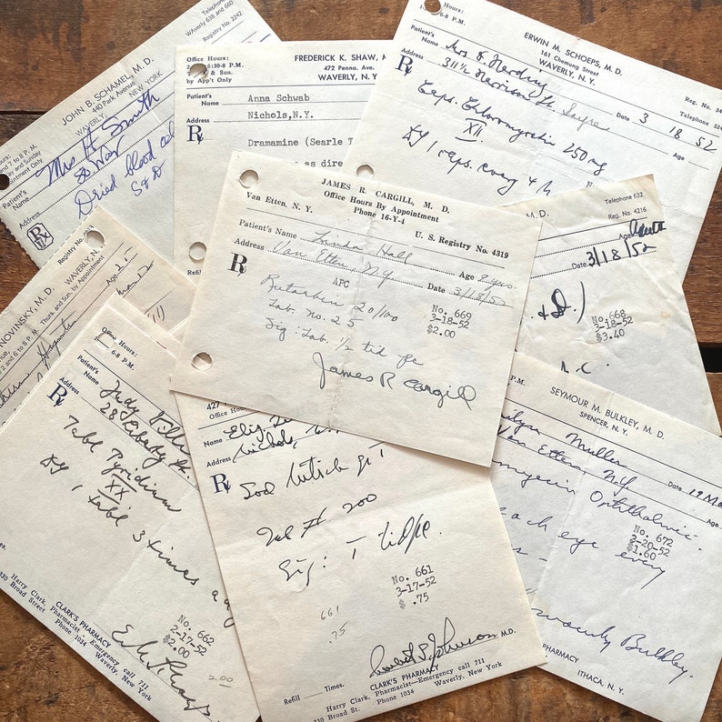 Vintage Handwritten Pharmacy Prescriptions 30s 40s 50s 60s Set of 20 Doctor Scripts Drug Store RX, Medical Ephemera, Junk Journal Paper image 7