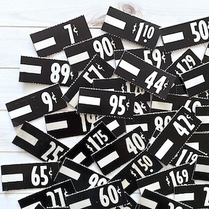 Vintage Black and White Price Tags - Set of 59 - Number Junk Journal, Paper Ephemera, Store Mercantile General Store, Craft Supplies Lot