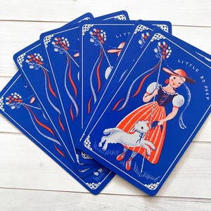 Naipes vintage - Juego de 6 - Naipes de Little Bo Beep Girl, rimas infantiles para muñecas, diarios basura, efímeras de papel, tarjetas de intercambio, materiales para manualidades