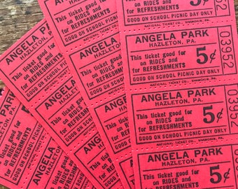 Vintage Tickets - 4 Strips, 20 Tickets - Vintage Angela Park Tickets, Junk Journal Tickets, Altered Art Scrapbooking, Vintage Paper Ephemera