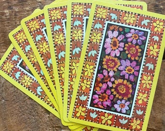 Vintage Colorful Flower Playing Cards - Set of 6
