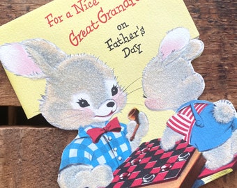 Vintage Father's Day Card - Unused - Vintage Norcross Greeting Card, Cute Great Grandfather Card, Vintage Bunny Card, Unused Paper Ephemera