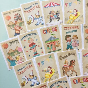 Stickers cirque - Lot de 18 - Stickers faits main, style vintage, cirque vintage, Stickers agenda mignons, cirque mignon, Stickers anniversaire