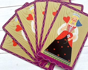 Vintage Queen of Hearts Playing Cards - Set of 6