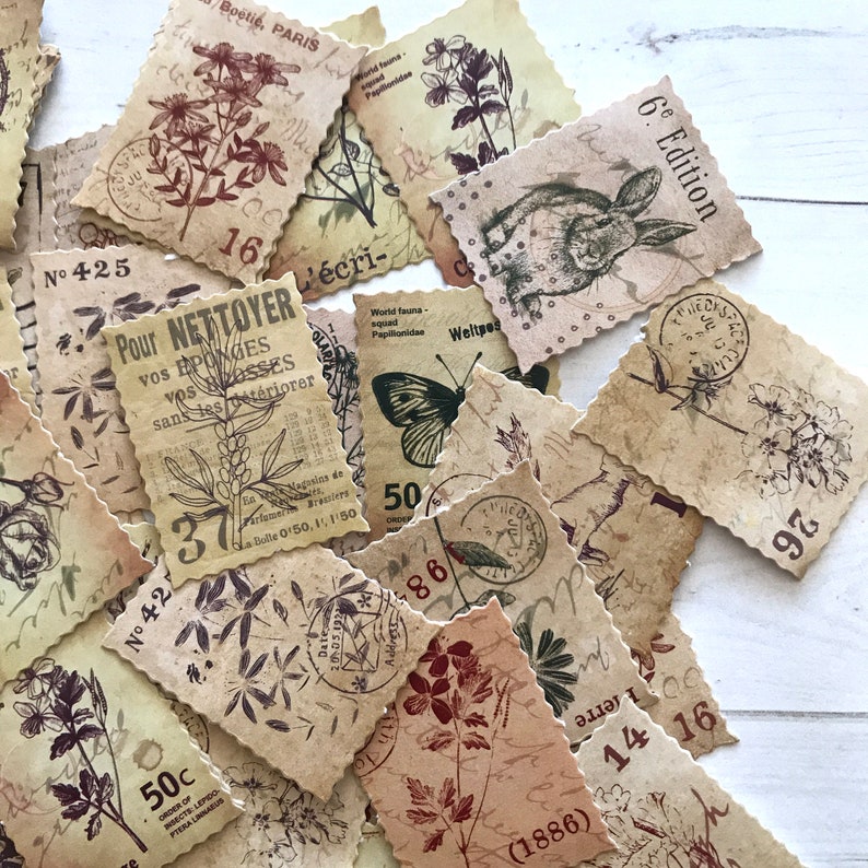 nature stickers set of 46 plant stickers junk journal etsy