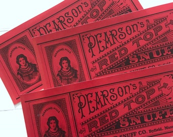 Vintage Pearson's Snuff Labels - Set of 5 - Vintage Labels, NOS Labels, Junk Journal, Paper Ephemera, Vintage Advertising, Tobacco Labels