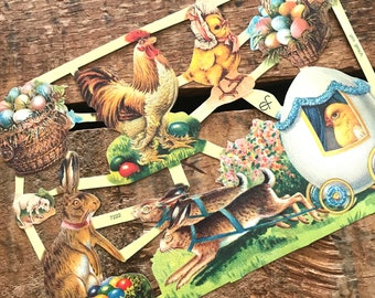 German Scraps - Easter, Chickens, Rabbits - Die Cuts, Cut Outs, Reproduction, Vintage Style, Junk Journal Paper Ephemera, Easter Ephemera