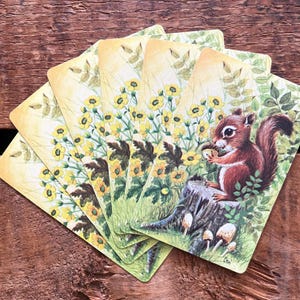 Jeu de cartes écureuil vintage - lot de 6 - cartes pour enfants, scrapbooking, journal papier éphémère indésirable, fournitures créatives, collage artistique altéré