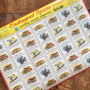 Sellos vintage sin usar de 1975 con motivos de vida salvaje: aves, ardillas, peces, arte alterado, diario basura, álbumes de recortes, técnica mixta, papel efímero