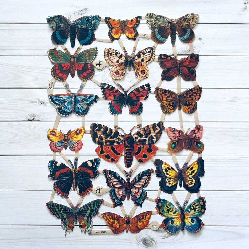 German Scraps Butterflies Die Cuts, Cut Outs, Reproduction, Vintage Style, Vintage Inspired, Paper Ephemera, Vintage Butterflies, Insect image 2