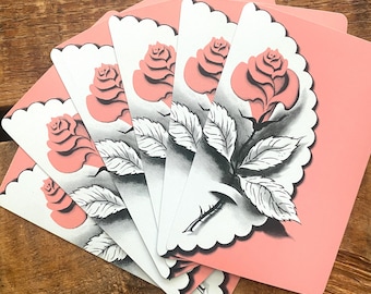 Vintage Pink Rose Playing Cards - Set of 6
