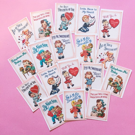 Valentine Stickers Set of 18 Handmade Stickers, Vintage Style, Vintage  Valentine, Cute Planner Stickers, Cute Valentines, Valentines Day 