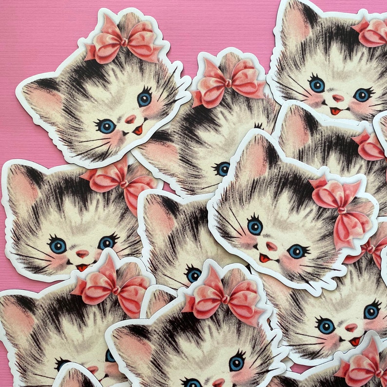 Kitten Magnet 3 Wide Fridge Magnet, Vintage Inspired Cat Magnet, Waterproof Vinyl Magnet, Refrigerator Weatherproof, Valentine Magnet image 1