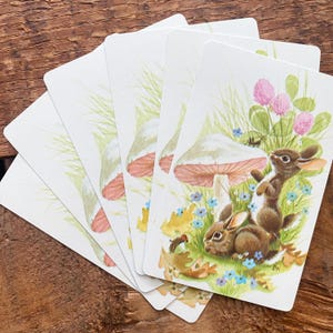 Vintage Bunny Playing Cards - Set of 6 - Old Rabbit Cards, Paper Ephemera, Junk Journal, Craft Supplies, Altered Art Collage, Animals Nature