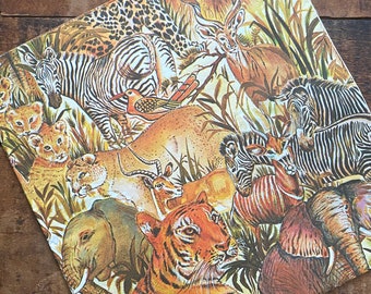 Vintage Gift Wrap - 1 ongebruikt vel - Oud inpakpapier Ephemera, Happy Birthday, Dierentuindieren, Jungle Safari, Junk Journal, Craft Supply