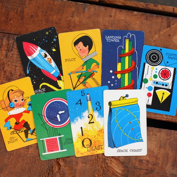 Vintage Space-O Cards - Set of 8 - Outer Space, Future, Science, Orbit Cards