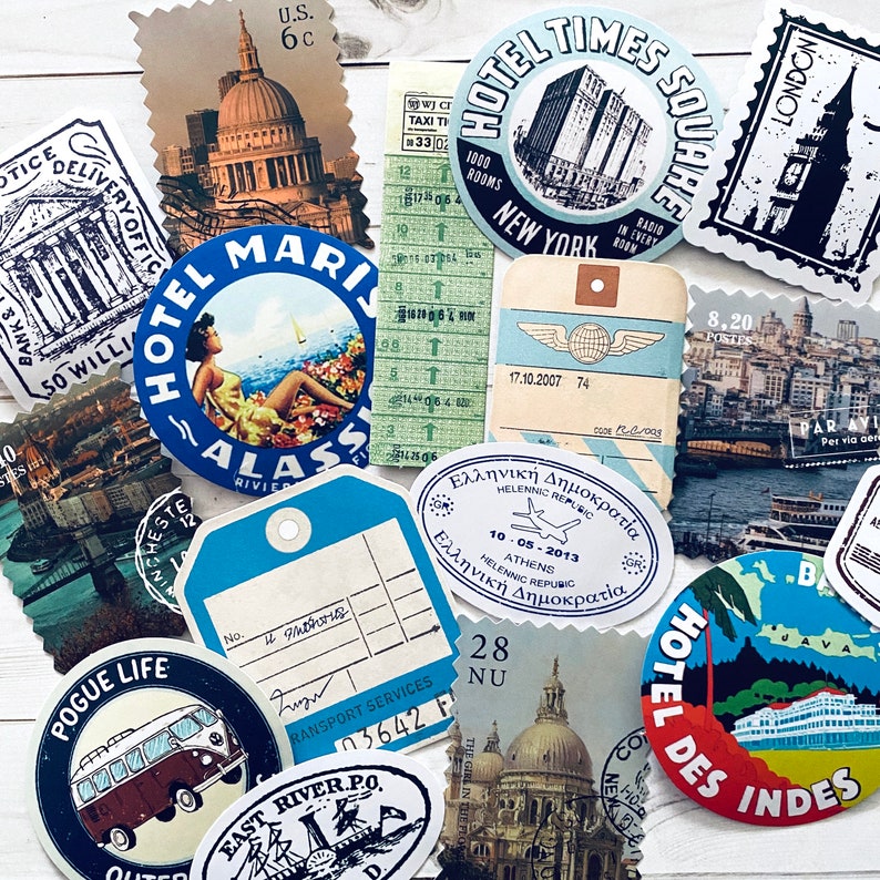 Travel Stickers Set of 25 Travel Ephemera, Junk Journal Paper Ephemera, Planner Supplies, Craft Supplies, Travel Lot, Traveler Notebook image 4
