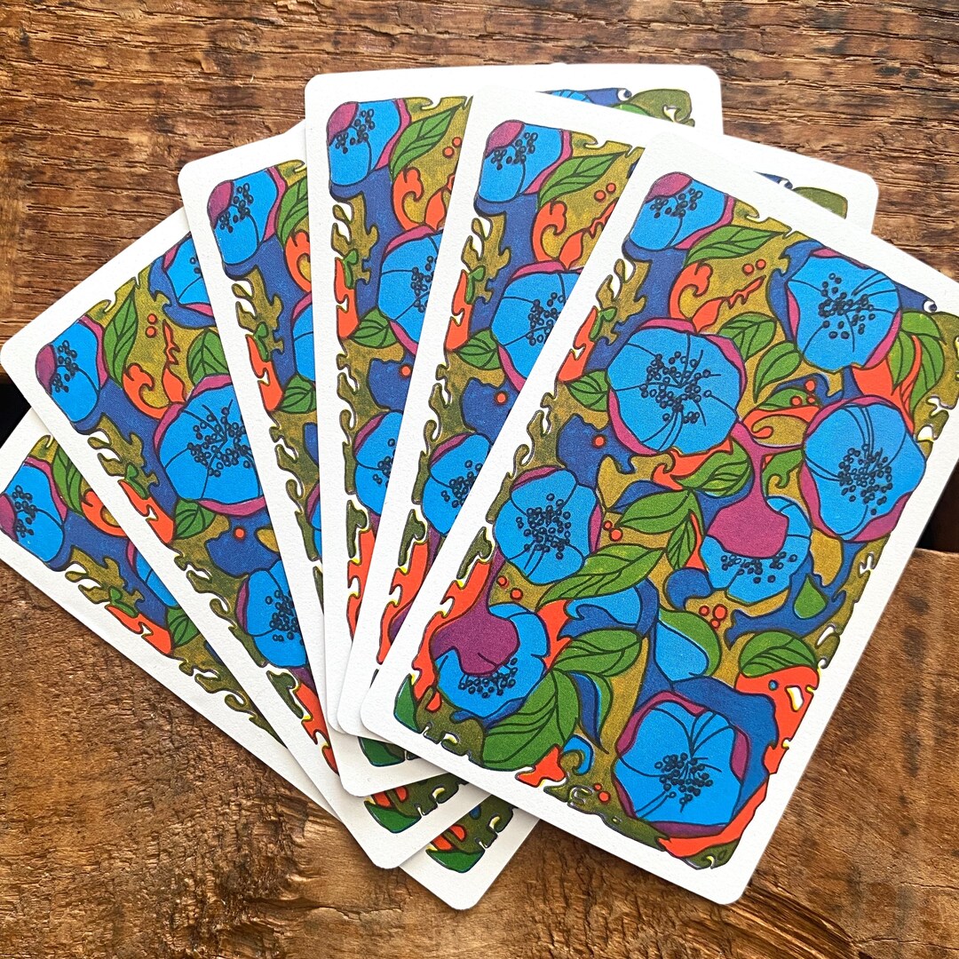 Vintage Retro Blue Flowers Playing Cards - Set of 6 - Etsy