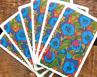 Vintage Retro Blue Flowers Playing Cards - Set of 6