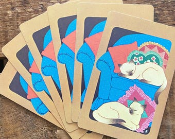 Vintage Sleeping Cats Playing Cards - Set of 6