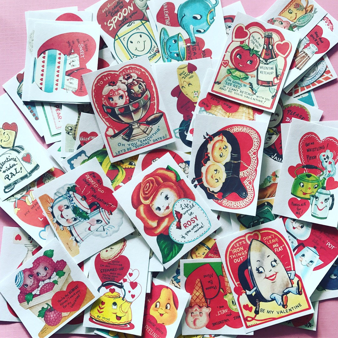 Anthropomorphic Valentine Stickers Set of 74 Handmade Stickers