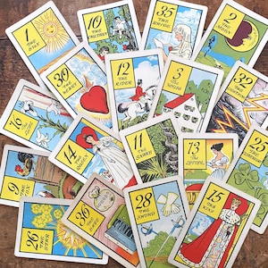 Cartas de adivinación gitanas antiguas Whitman de la década de 1940 - Juego completo de 36 cartas - Papel efímero para diarios, artículos de manualidades, horóscopos astrológicos