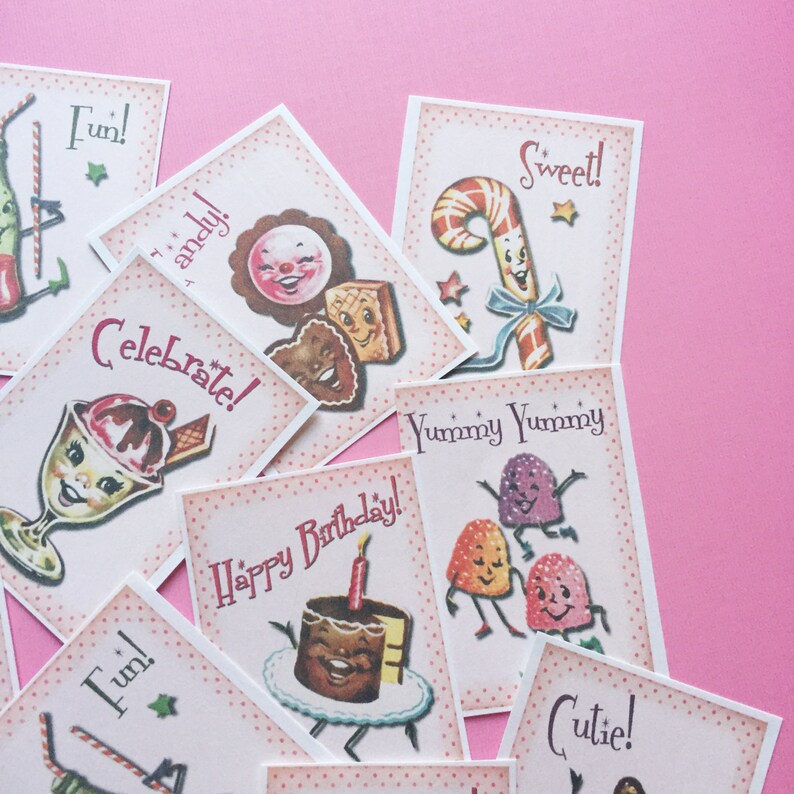 Candy Stickers Set of 18 Handmade Stickers, Vintage Style, Vintage Anthropomorphic, Cute Planner Stickers, Cute Stickers, Kitsch Candy image 3