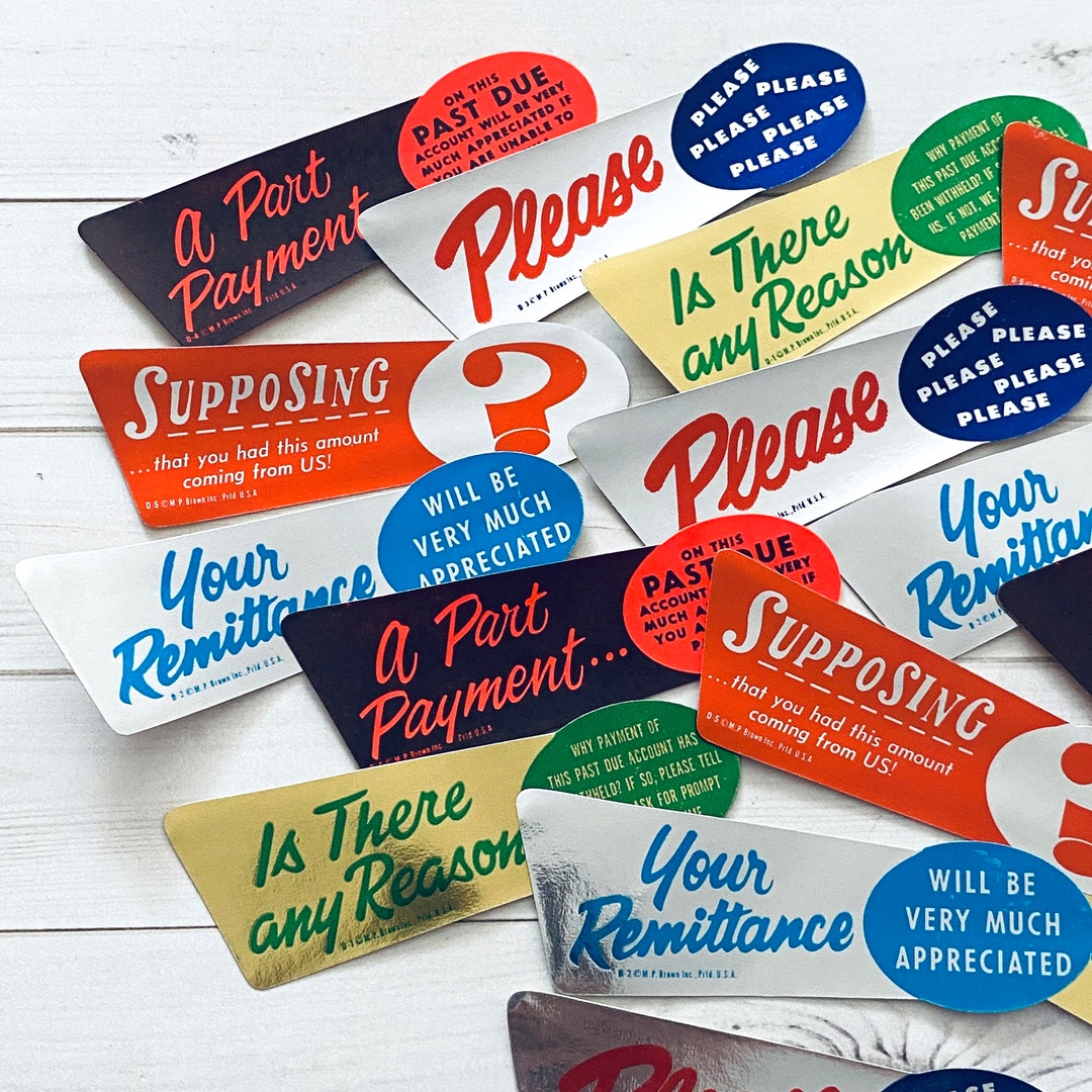 Vintage Past Due Bill Reminder Labels - Set of 15 - Paper Ephemera ...