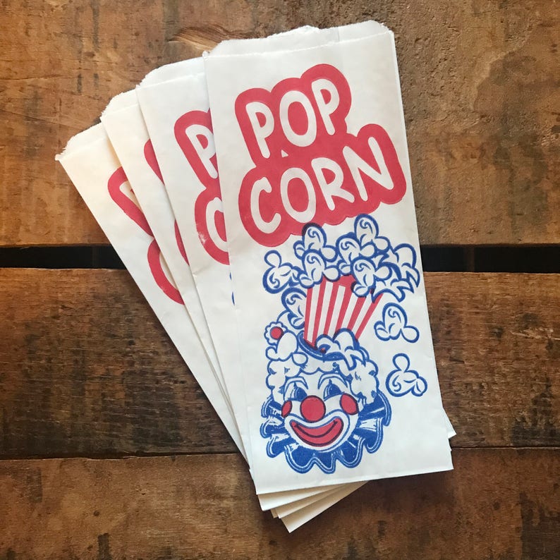 Popcorn Bags Set of 10 Paper Bag, Treat Bag, Merchandise Bags, Circus Bags, Junk Journal Paper Supply, Craft Supplies, Paper Ephemera image 2