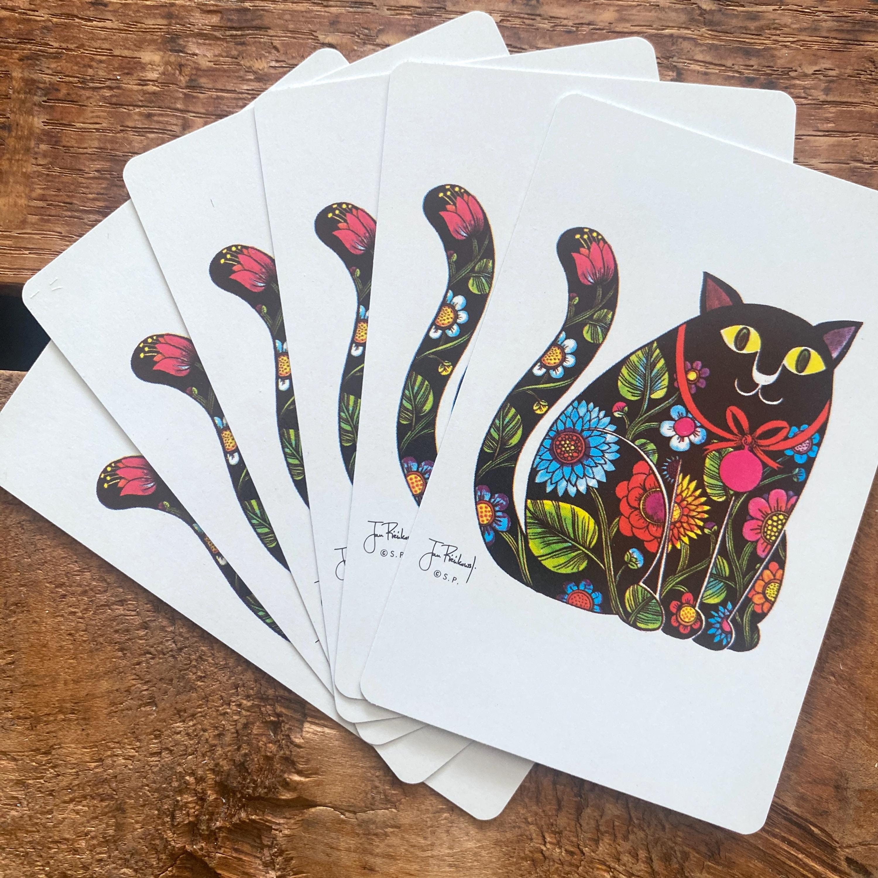 カラフルなトランプセット ヴィンテージ カラフル 黒猫 トランプ - 6枚セット - Etsy 日本