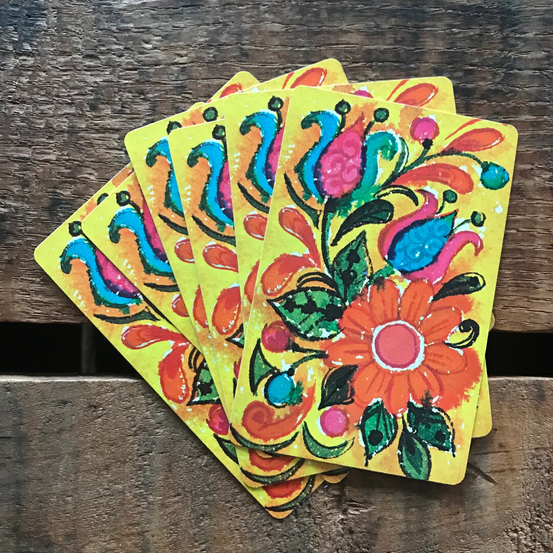 Vintage Retro Colorful Flowers Playing Cards - Set of 6 - Etsy