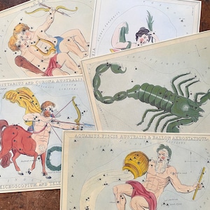 Tarjeta de constelación vintage (elige el diseño) - Espacio exterior, estrellas, tarjetas de diario, efímeras de papel, astronomía, signos del zodíaco, horóscopo impreso