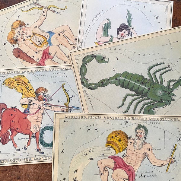 Vintage Constellation Card - Choose Design - Outer Space, Stars, Junk Journal Cards, Vintage Paper Ephemera, Astronomy, Zodiac Sign, Print