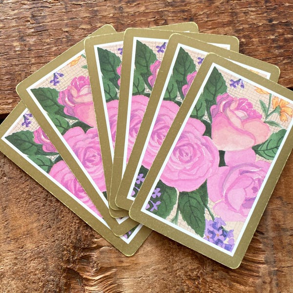 Vintage Pink Roses with Gold Playing Cards - Set of 6