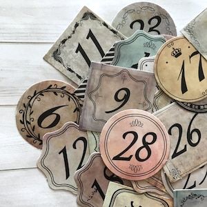 Calendar Stickers - Set of 38 - Number Stickers, Junk Journal, Paper Ephemera, Planner Stickers, Craft Supplies, Days, Dates, Diary Lot