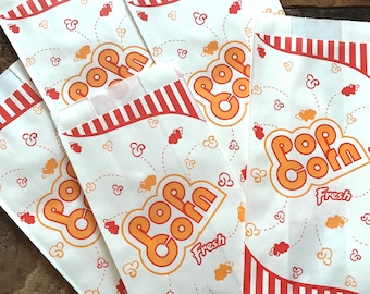 Popcorn Bags - Set of 10 - Paper Bag, Treat Bag,  Merchandise Bags, Circus Bags, Junk Journal Paper Supply, Craft Supplies, Paper Ephemera