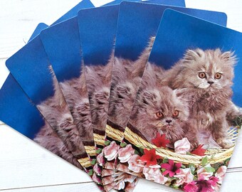 Vintage Gray Cats and Flowers Playing Cards - Set of 6