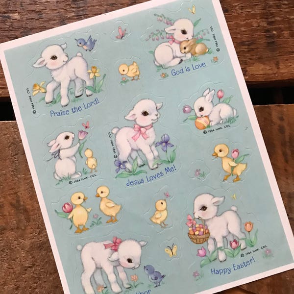 Vintage Easter Sticker Sheet - Vintage Stickers, Scrapbooking, Easter Stickers, Cute Animal Stickers, Hallmark Stickers, Religious Stickers