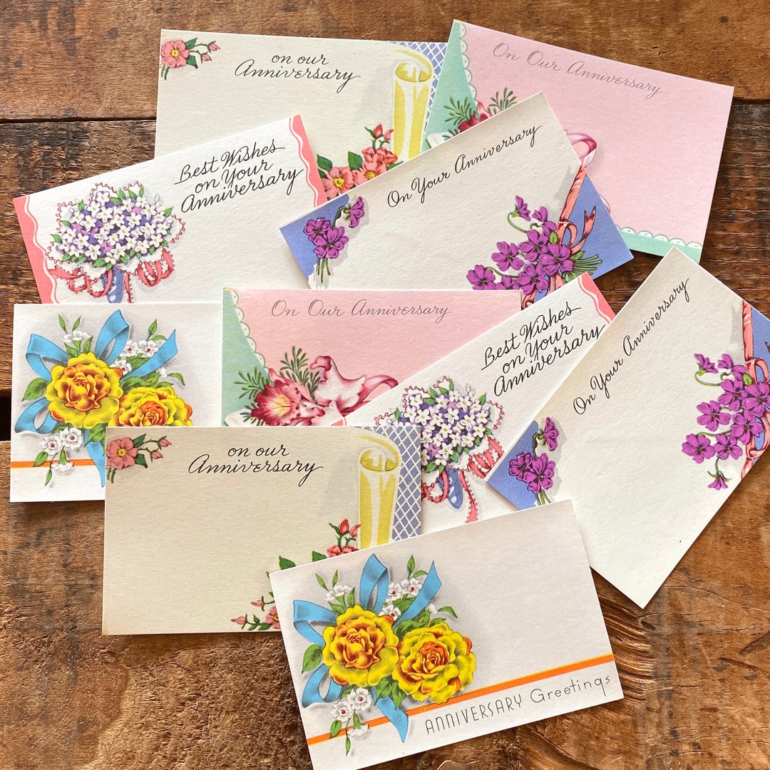 Vintage Assorted Anniversary Cards - Set of 10 - Paper Ephemera Junk ...