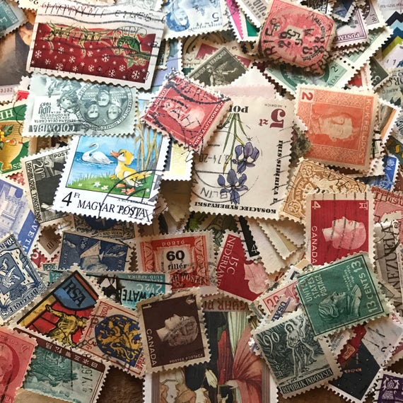 Postage Stamp Themed POSTAGE STAMPS, 15 Different Stamps, Colour Craft  Collage Art Ephemera, Vintage Used & Cancelled, off Paper -  Denmark