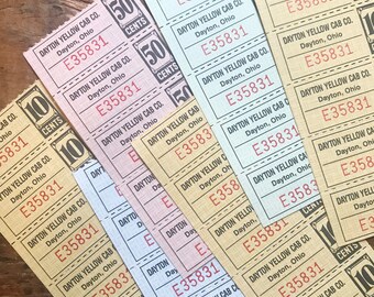 Vintage Yellow Cab Coupon Tickets - 6 Sheets, 30 Tickets - Vintage Tickets, Altered Art, Junk Journal, Scrapbooking, Collage, Paper Ephemera