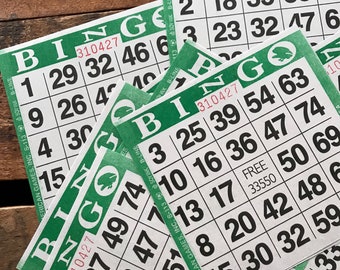 Green Bingo Cards - Set of 20 - Junk Journal Ephemera
