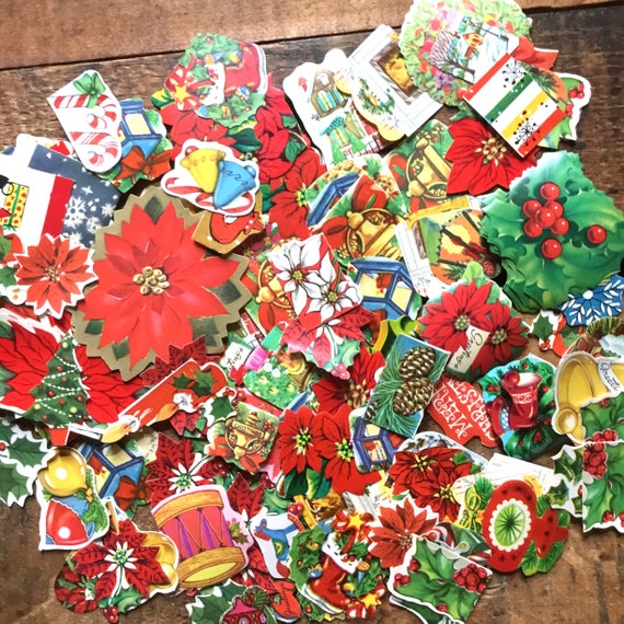 100 Mid-Century Christmas Package Seals Letter Stickers Santa Toys