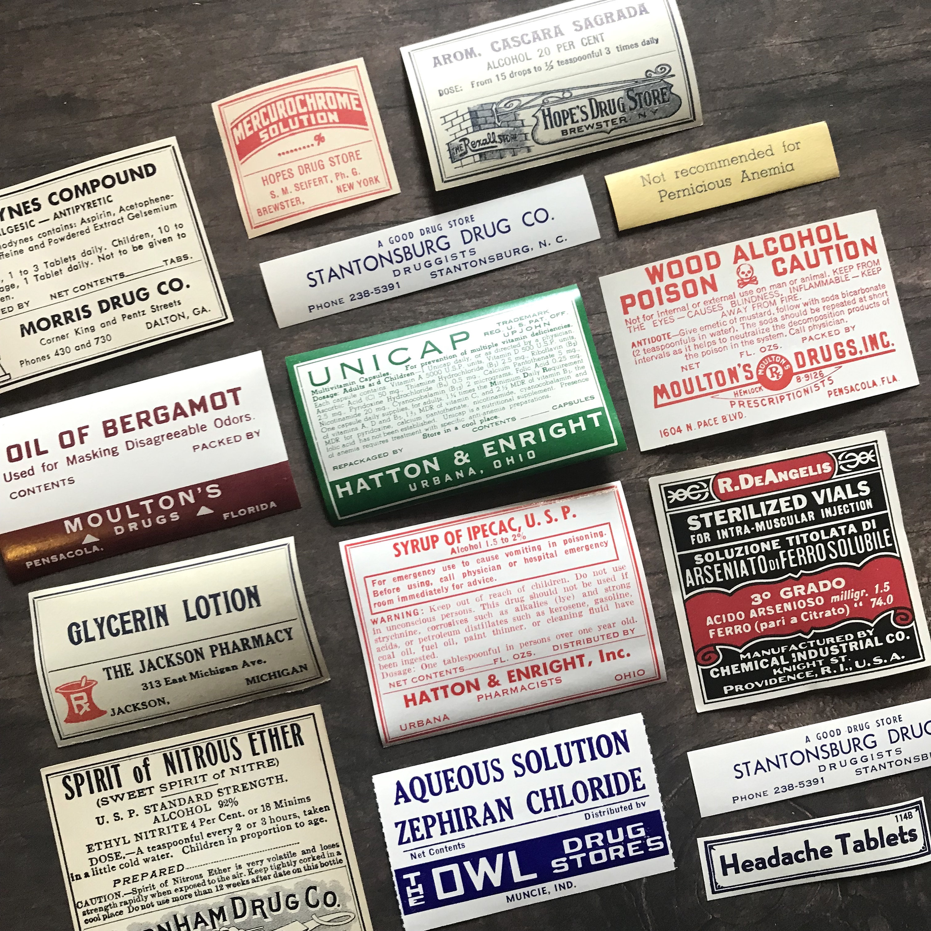 Vintage Pharmacy Labels - Set of 15 - Drug Store Labels, Vintage