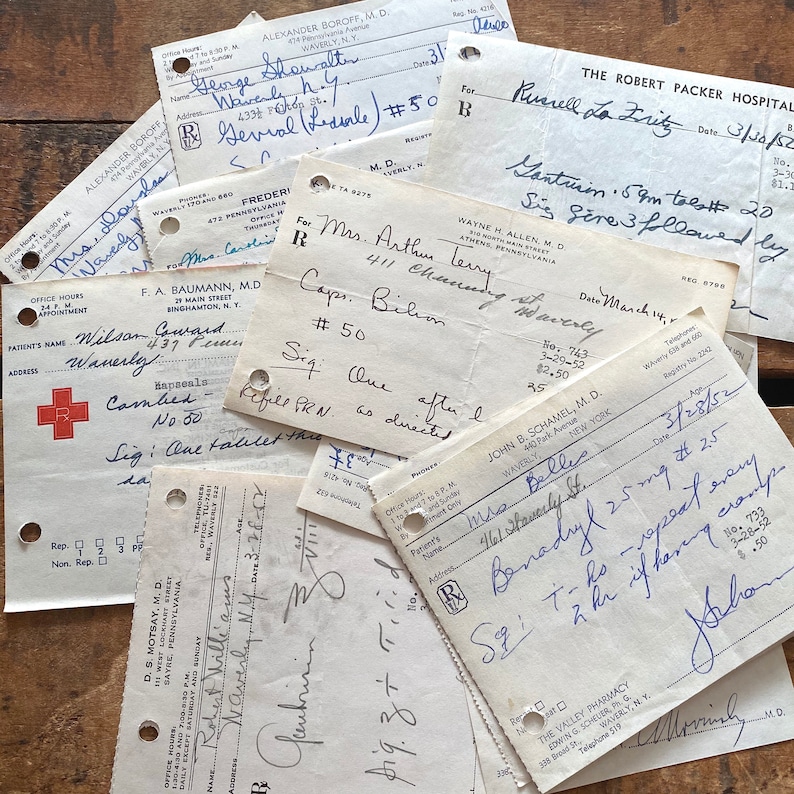 Vintage Handwritten Pharmacy Prescriptions 30s 40s 50s 60s Set of 20 Doctor Scripts Drug Store RX, Medical Ephemera, Junk Journal Paper image 3